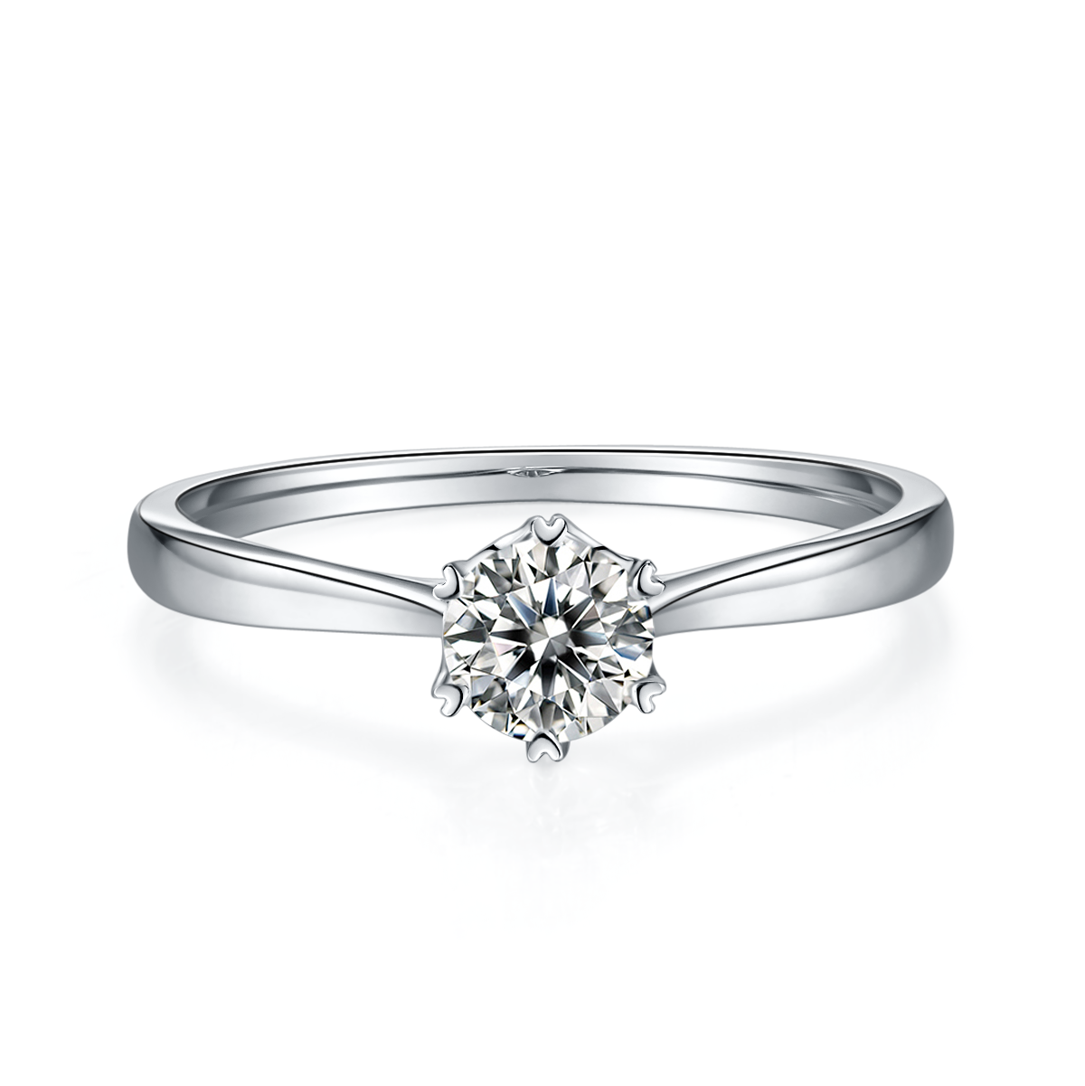 Straight arm sandwich six claw S925 silver plated platinum Moissanite women's ring 50 points D-grade
